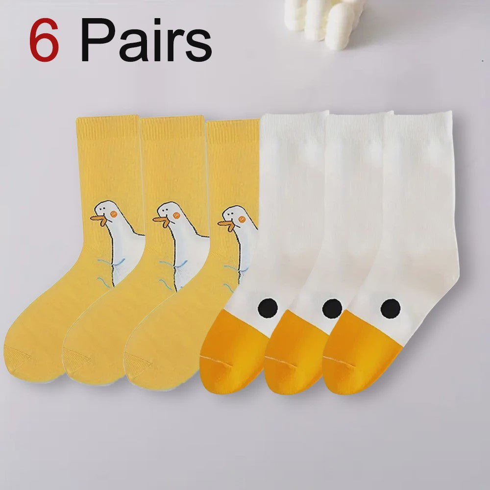 Grappige Gans Sokken Dames - Schattig Cartoon Design, Ademend & Comfortabel (1/6 paar)
