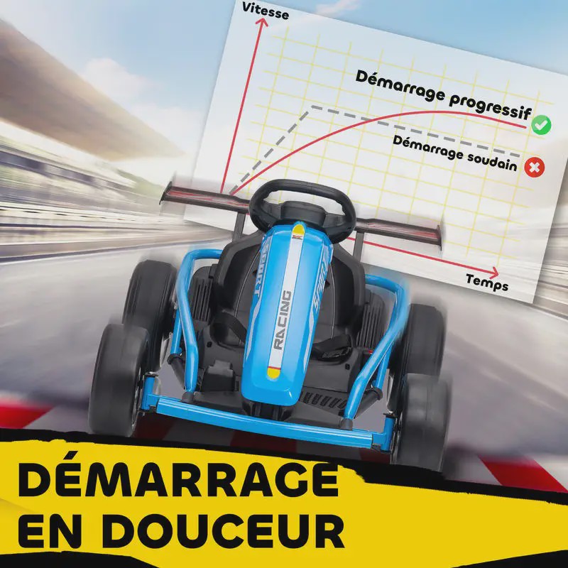 Elektrische Gokart voor Kinderen - 2x 24V Motoren, Drift Mode, Blauw