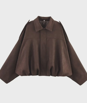 Dames Suède Bomberjack - Oversized Pasvorm, Lange Mouwen, Chic Streetwear