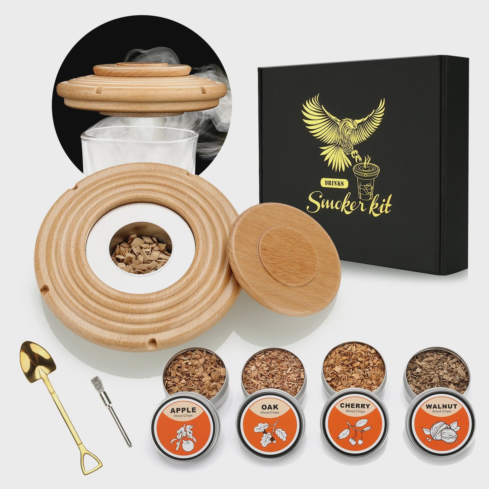 Cocktail Smoker Kit met Glazen Deksel & 4 Houtsoorten - Bartender Accessoires