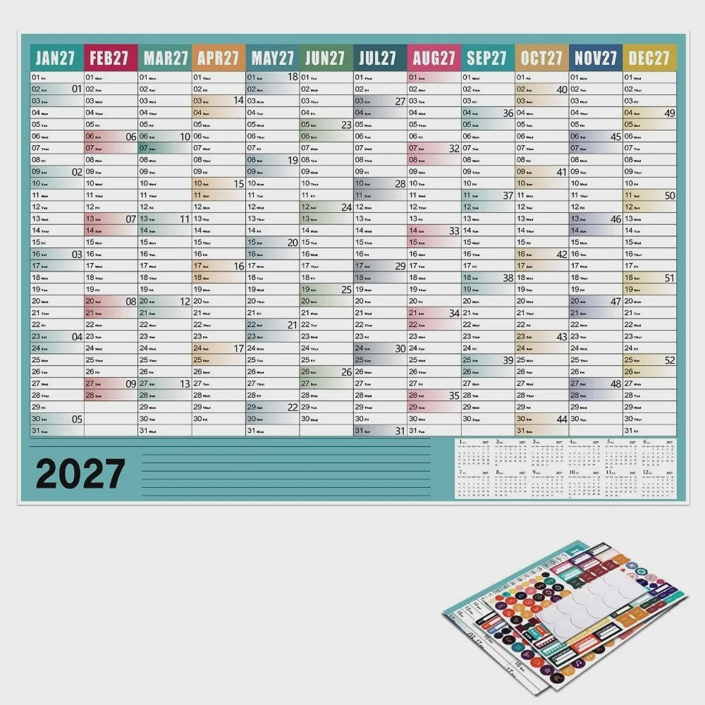 Jaarplanner 2027 - Grote Wandkalender met Planvakken en Stickers