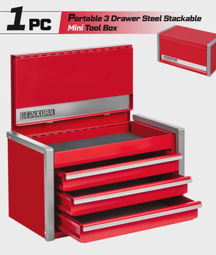 Geinxurn Mini Gereedschapskist - Compacte 3/5 Lades, Stapelbaar Staal, Rood