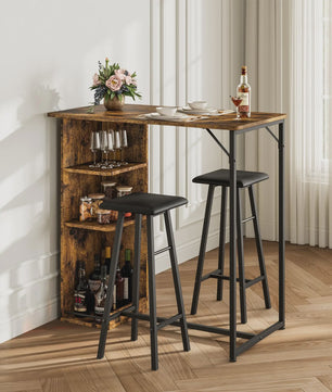 3-delige Bartafel Set met 2 Krukken en Opbergruimte - Compact Keukenmeubel