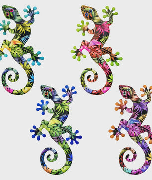 Kleurrijke Metalen Gekko Muurdecoratie - Tropische Hagedis Hangornament voor Buiten & Binnen