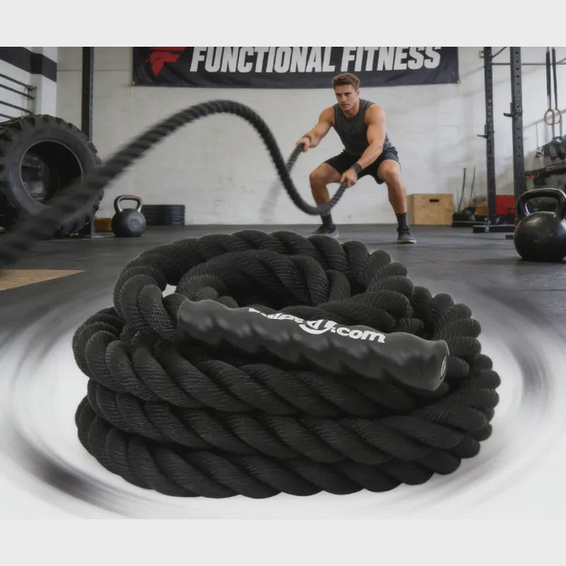 Zwarte Battle Rope 6m (4.5kg) - Duurzaam Polyester Trainingsmateriaal voor Thuis en Buiten