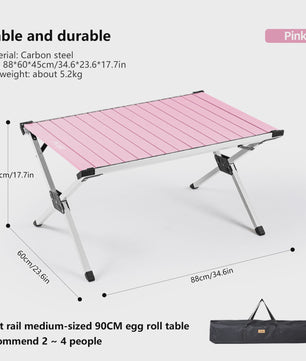 Opvouwbare Camping Tafel 'Egg Roll' - Draagbaar Carbon Staal met Draagtas voor Picknick & BBQ