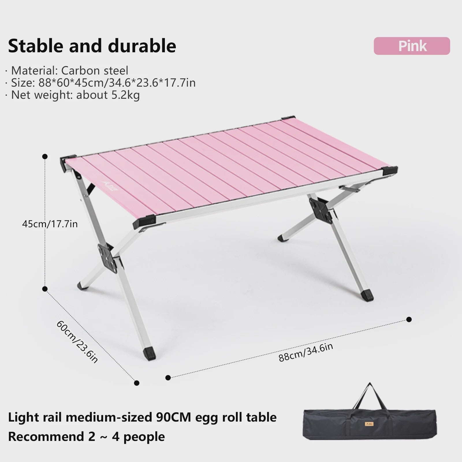 Opvouwbare Camping Tafel 'Egg Roll' - Draagbaar Carbon Staal met Draagtas voor Picknick & BBQ