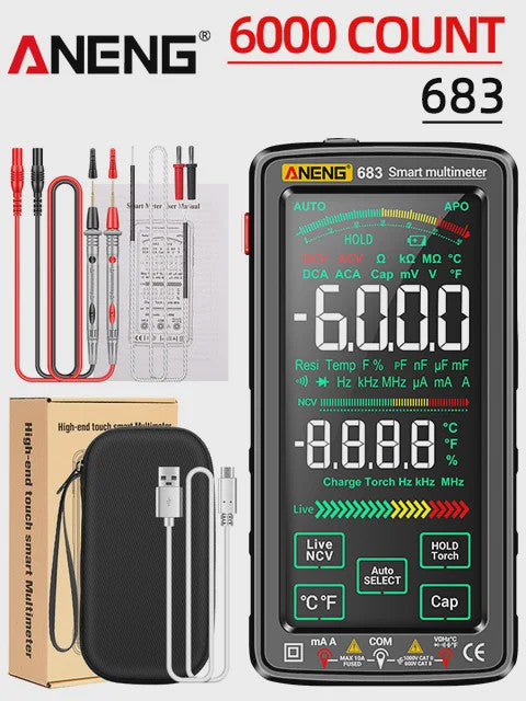 ANENG 683 Slimme Touchscreen Multimeter - Oplaadbaar, 6000 Counts, AC/DC