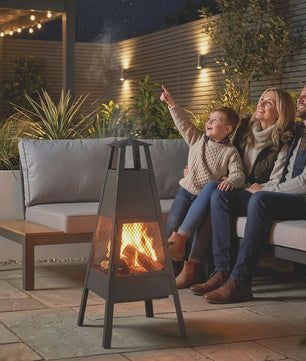 Outsunny Terrashaard met Conische Schoorsteen - Stijlvol & Functioneel, 97cm, Carbon Staal, Zwart