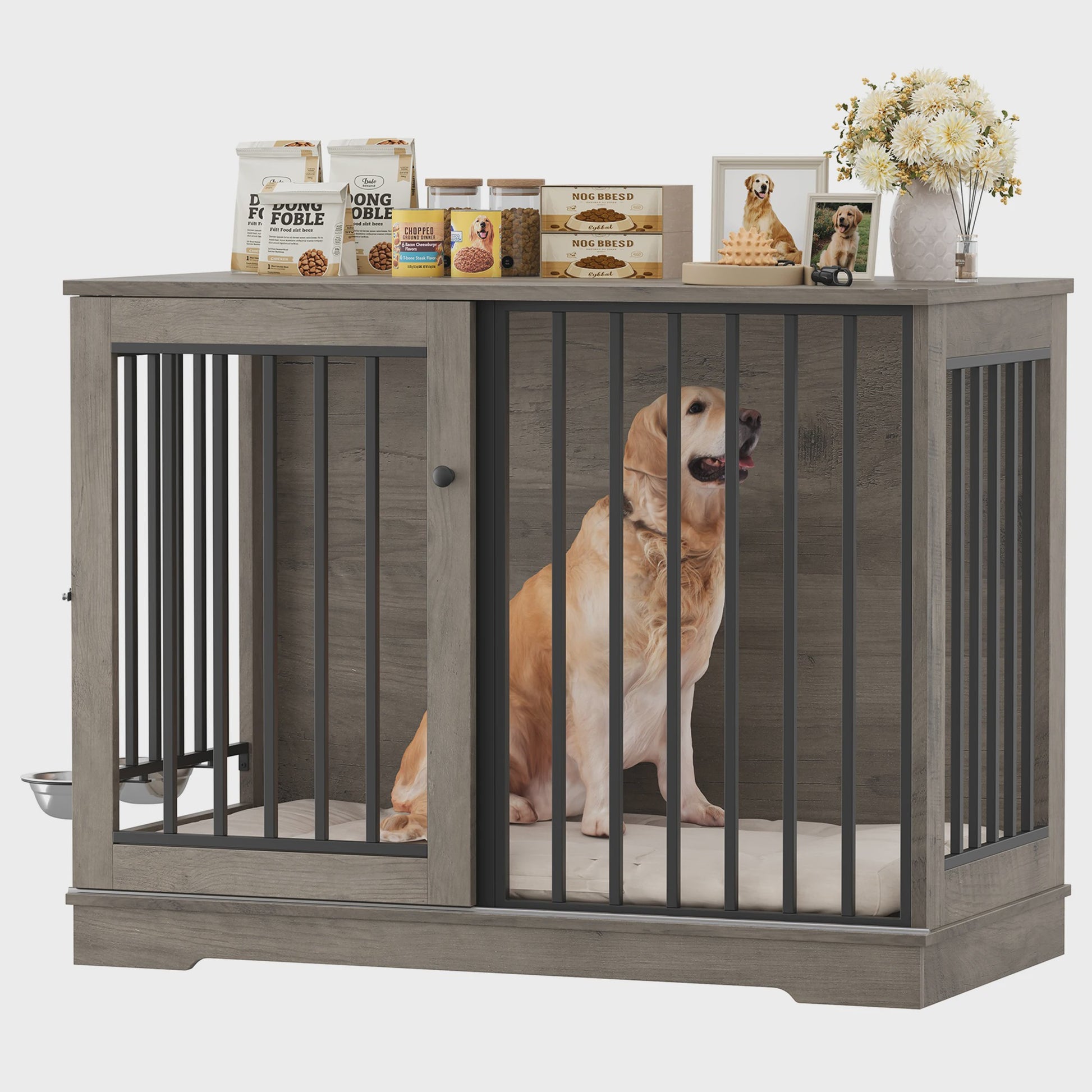 XXL Hondenbench 120cm Metaal & Hout - Stijlvolle en Ruime Hondenkooi voor Grote Honden