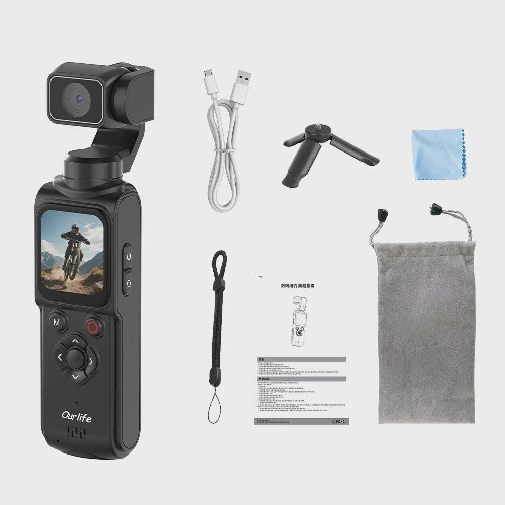 Ourlife 4K Actiecamera met 330° Face Tracking Gimbal Stabilisator & 1.72" Touchscreen