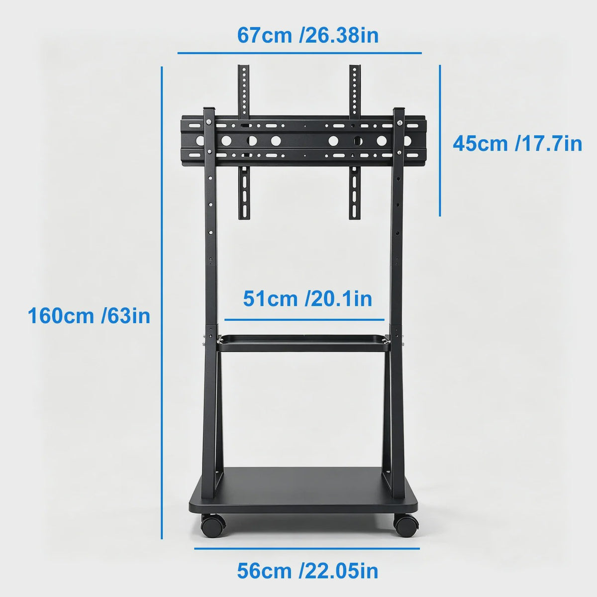 Verrijdbare TV Standaard voor 32-75 Inch TV's met 2 Legborden & Hoogteverstelling