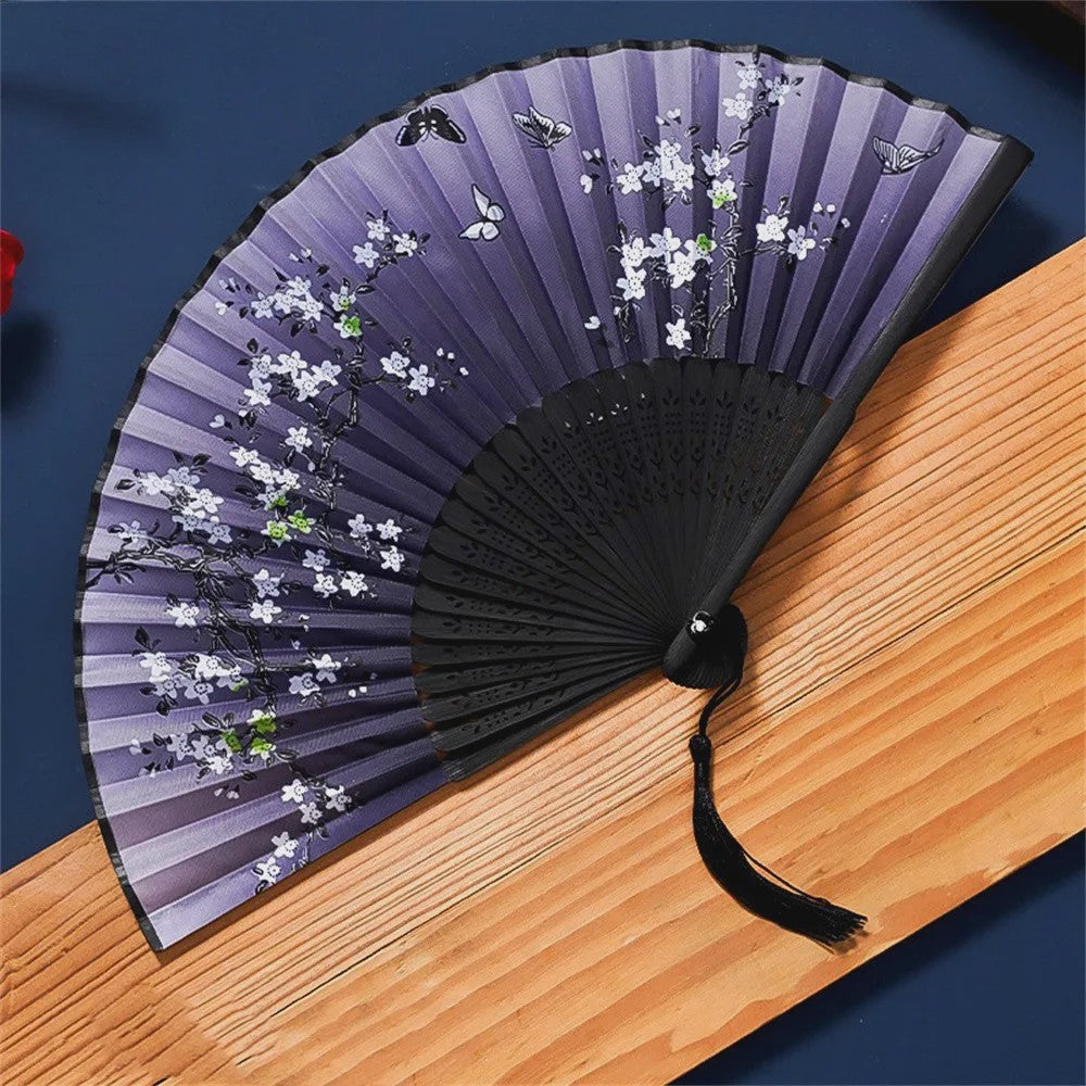 Vintage Zijden Vouwbare Handwaaier - Chinees/Japans Bamboe, Perfect voor Dans & Decoratie