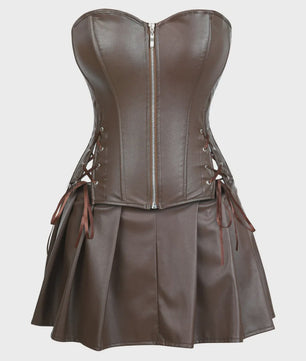 Lederlook Corset met Rok Set - Gothic, Punk & Steampunk Stijl - Verkrijgbaar in Plus Size