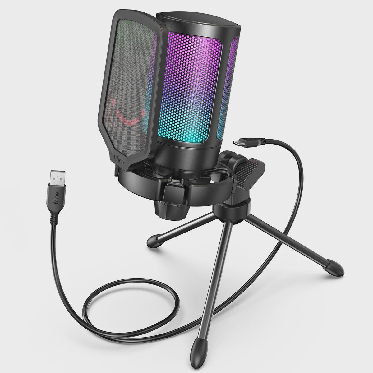 FIFINE A6V USB Microfoon voor Gaming & Streaming met RGB, Popfilter en Shock Mount