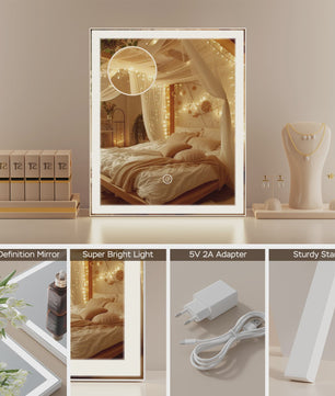 Verstelbare LED Make-up Spiegel met 10x Vergroting, Touchscreen & USB Oplaadbaar - 3 Kleuren & Dimbaar