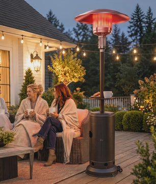 Outsunny Terrasverwarmer Gas 13 kW met Tafel, Wielen en Anti-kantel Beveiliging