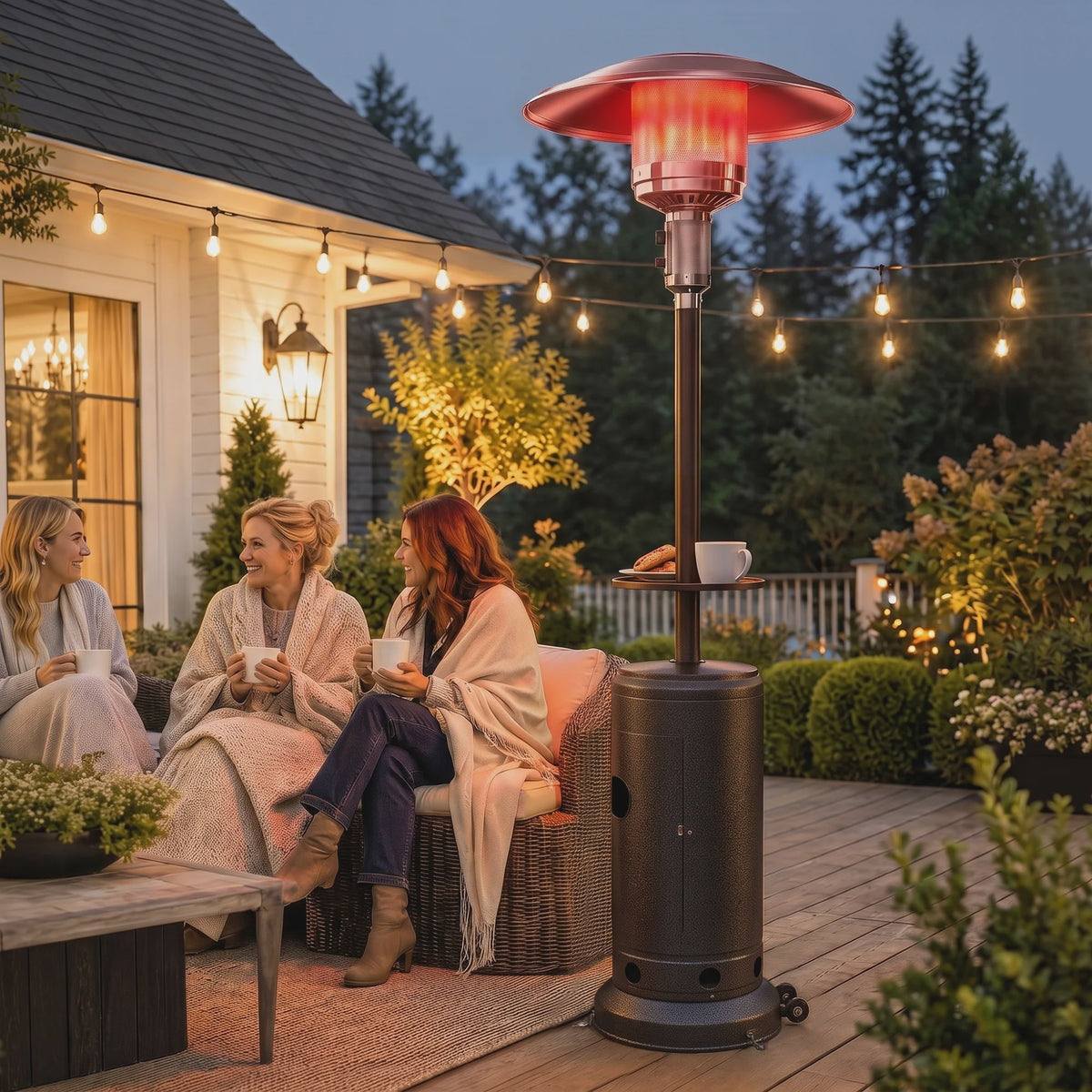 Outsunny Terrasverwarmer Gas 13 kW met Tafel, Wielen en Anti-kantel Beveiliging