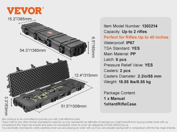Robuuste Waterdichte Hardcase Koffer voor Lange Wapens met Wielen