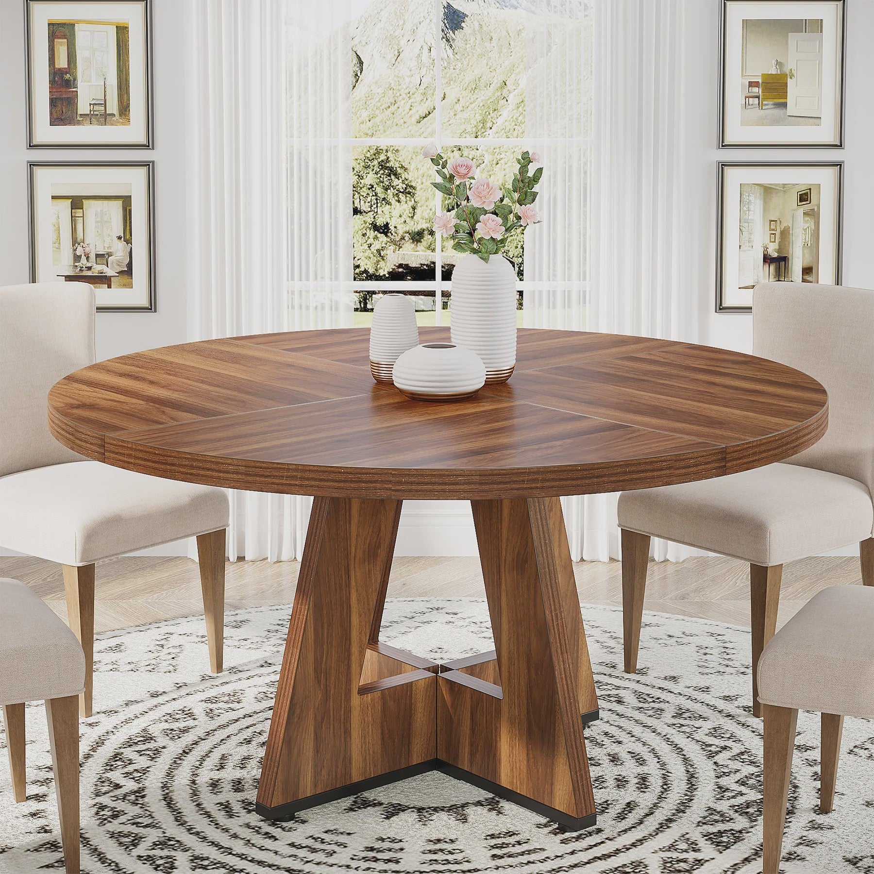 Ronde Eettafel voor 4 Personen - 47 Inch Boerenstijl Keukentafel