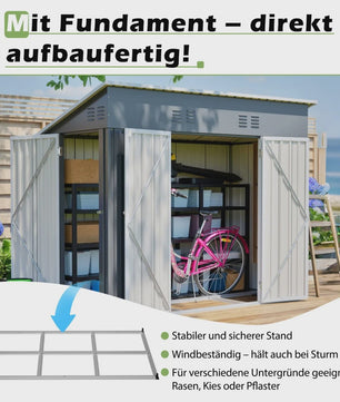 Metalen Tuinhuis 4x8FT met Dubbele Deuren - Grijze Opbergruimte voor Tuin & Terras