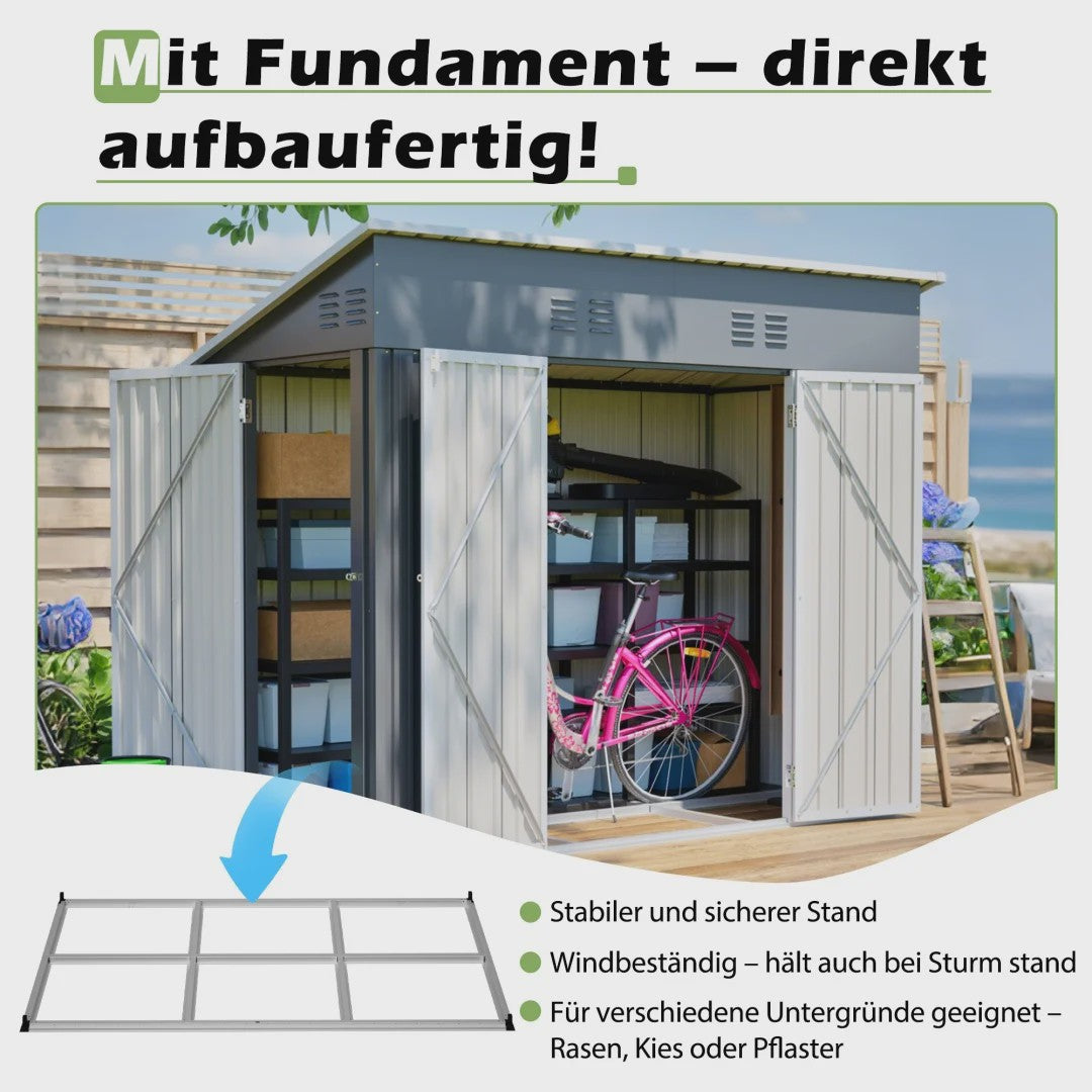 Metalen Tuinhuis 4x8FT met Dubbele Deuren - Grijze Opbergruimte voor Tuin & Terras