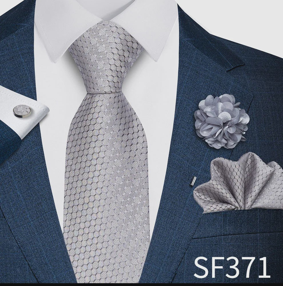 Luxe Heren Set: Paarse Paisley Stropdas, Manchetknopen, Pochet & Boutonnière - 8cm Breed