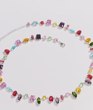 Luxe Goudkleurige Ketting met Kleurrijke Kristallen Zirkonia - Dames Sieraden