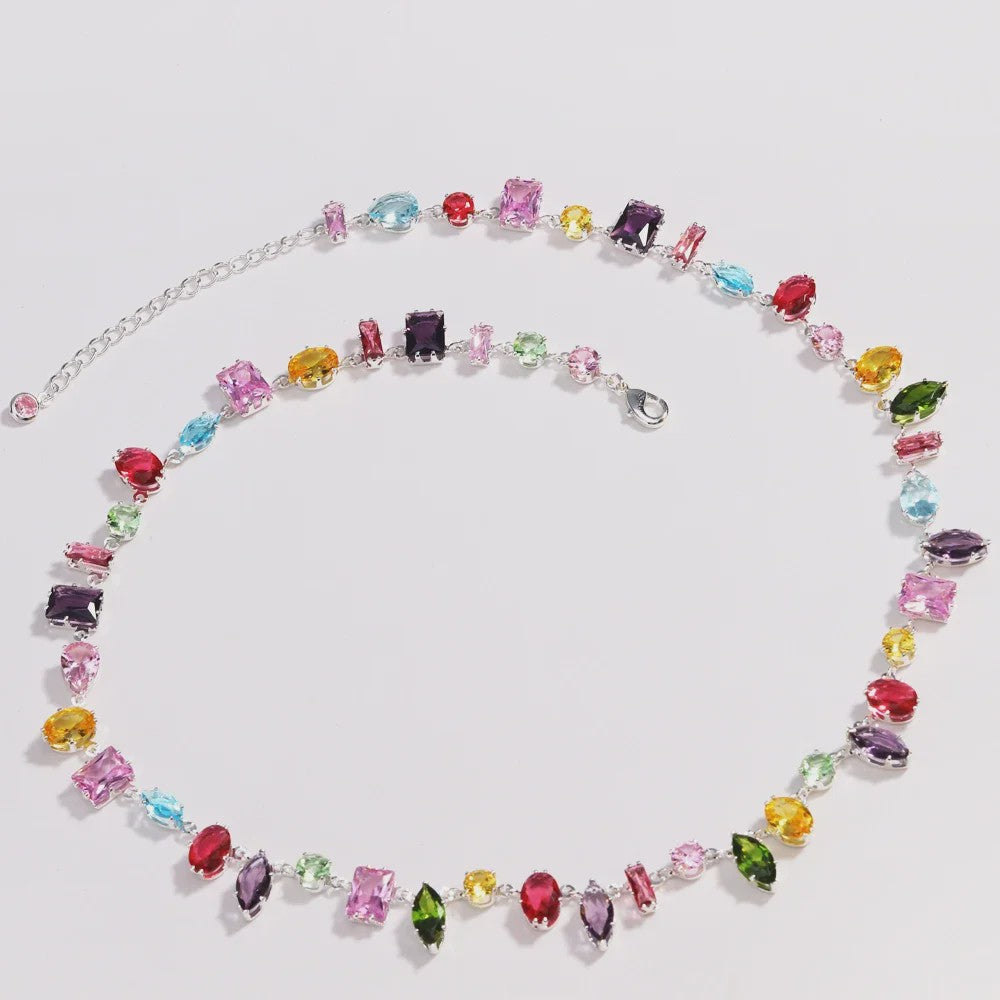 Luxe Goudkleurige Ketting met Kleurrijke Kristallen Zirkonia - Dames Sieraden