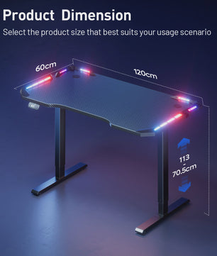 Elektrisch Verstelbaar Gaming Bureau met LED Verlichting en Carbon Fiber Oppervlak - Sit-Stand Werkstation