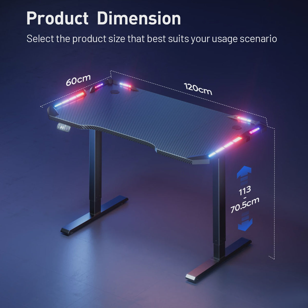 Elektrisch Verstelbaar Gaming Bureau met LED Verlichting en Carbon Fiber Oppervlak - Sit-Stand Werkstation