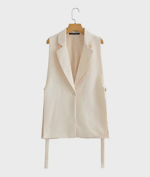 Dames Y2K Mouwloos Vest met Notch Kraag en Tailleband - Chic & Casual