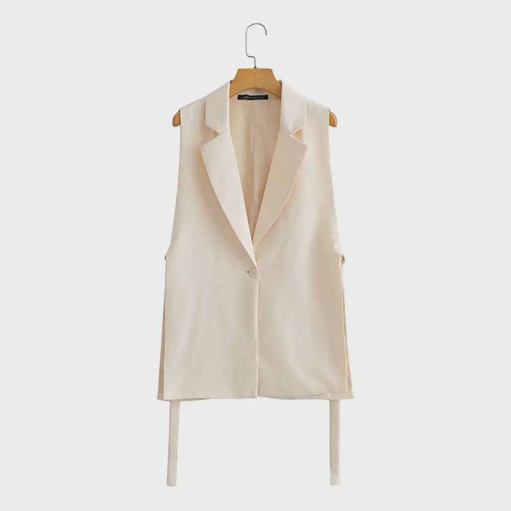 Dames Y2K Mouwloos Vest met Notch Kraag en Tailleband - Chic & Casual