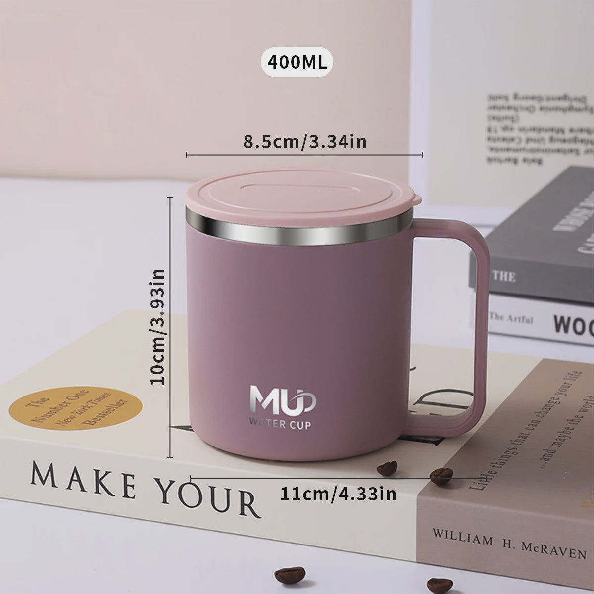 Geïsoleerde Koffiemok met Deksel - 400ML Dubbelwandig RVS Drinkbeker