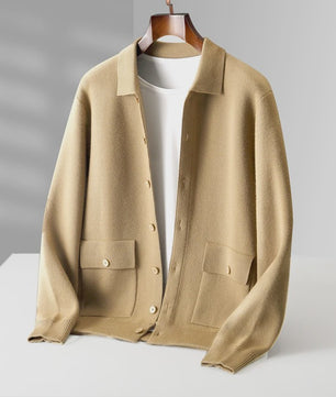 Heren 100% Kasjmier Vest met POLO Kraag - Gebreide Jas voor Herfst & Winter