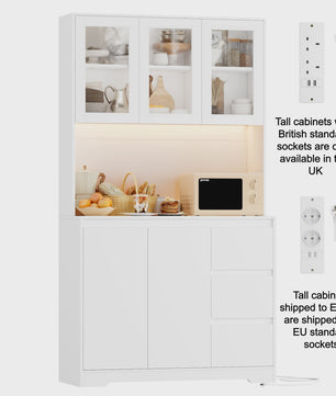 Keuken Buffetkast met LED Verlichting, 3 Lades en Stopcontacten - 100x38.5x180cm