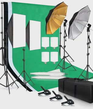Professionele Fotostudio Verlichtingskit met Achtergronden, Softboxen, Paraplu's en Reflectoren