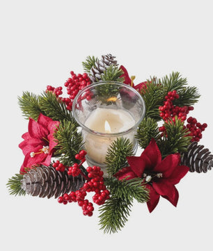 Kerst Krans met Bessen, Denneappels en Kaarsenhouder - Tafeldecoratie