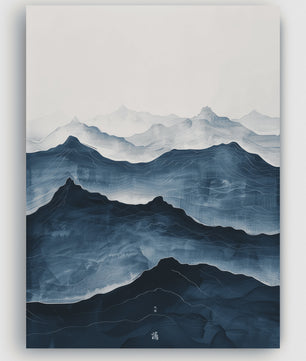 Abstracte Blauwe Golven Canvas Poster - Japandi Zen Stijl Wanddecoratie
