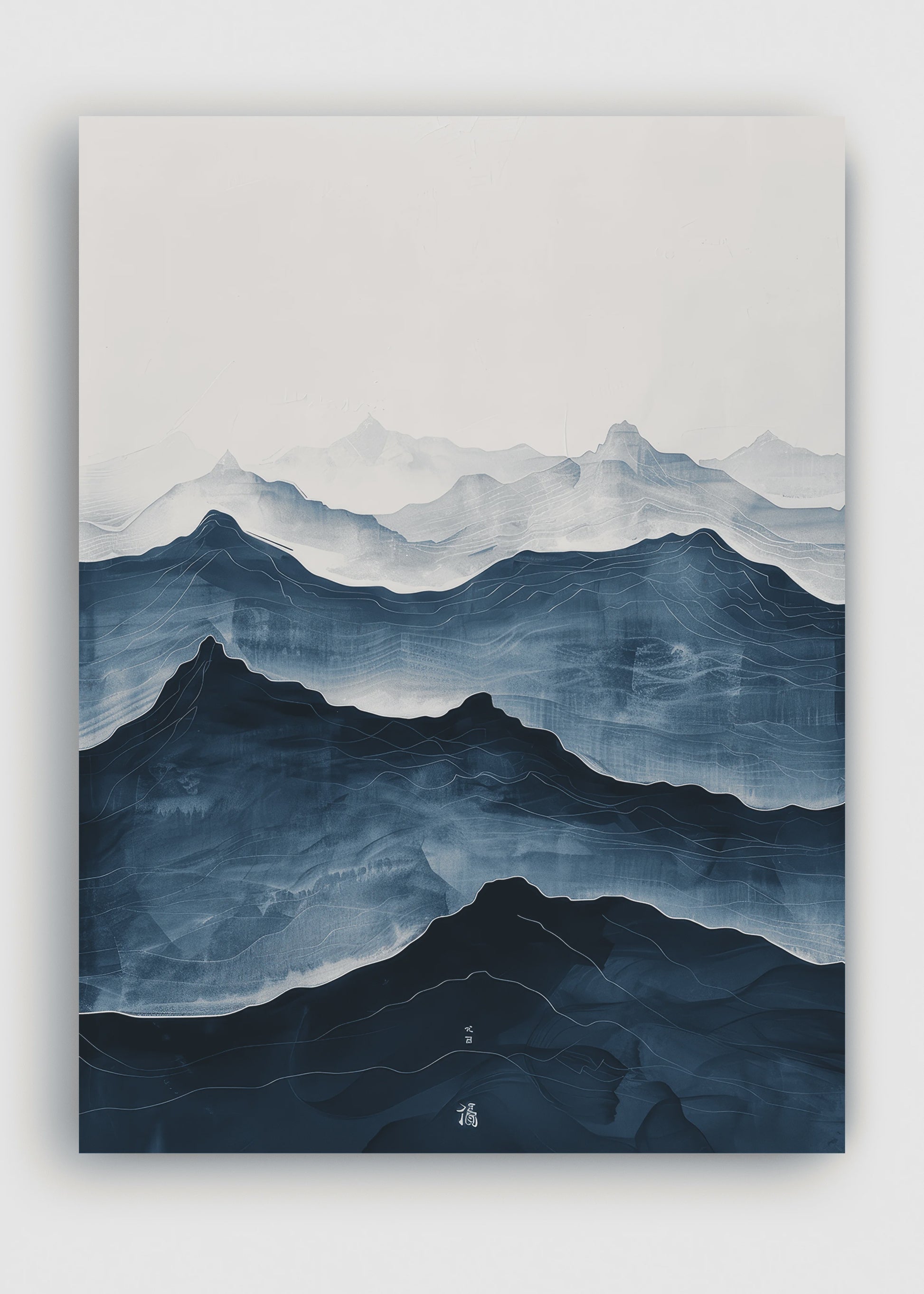 Abstracte Blauwe Golven Canvas Poster - Japandi Zen Stijl Wanddecoratie