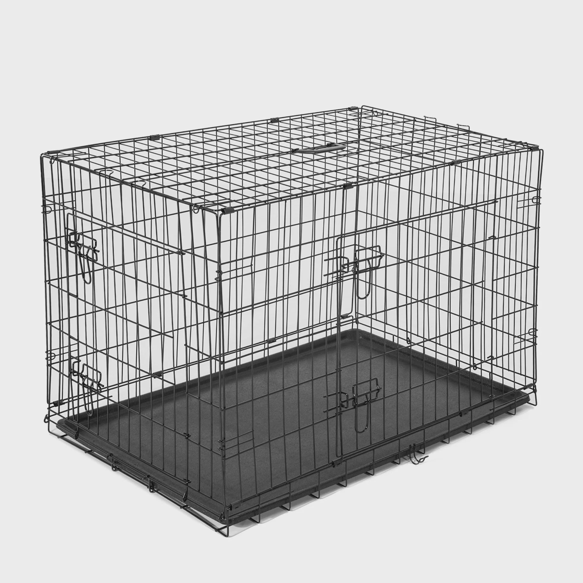 PawHut Hondenkooi Transportbox 2 Deuren Opvouwbaar Met Handvat Staal 76x46x52cm Zwart