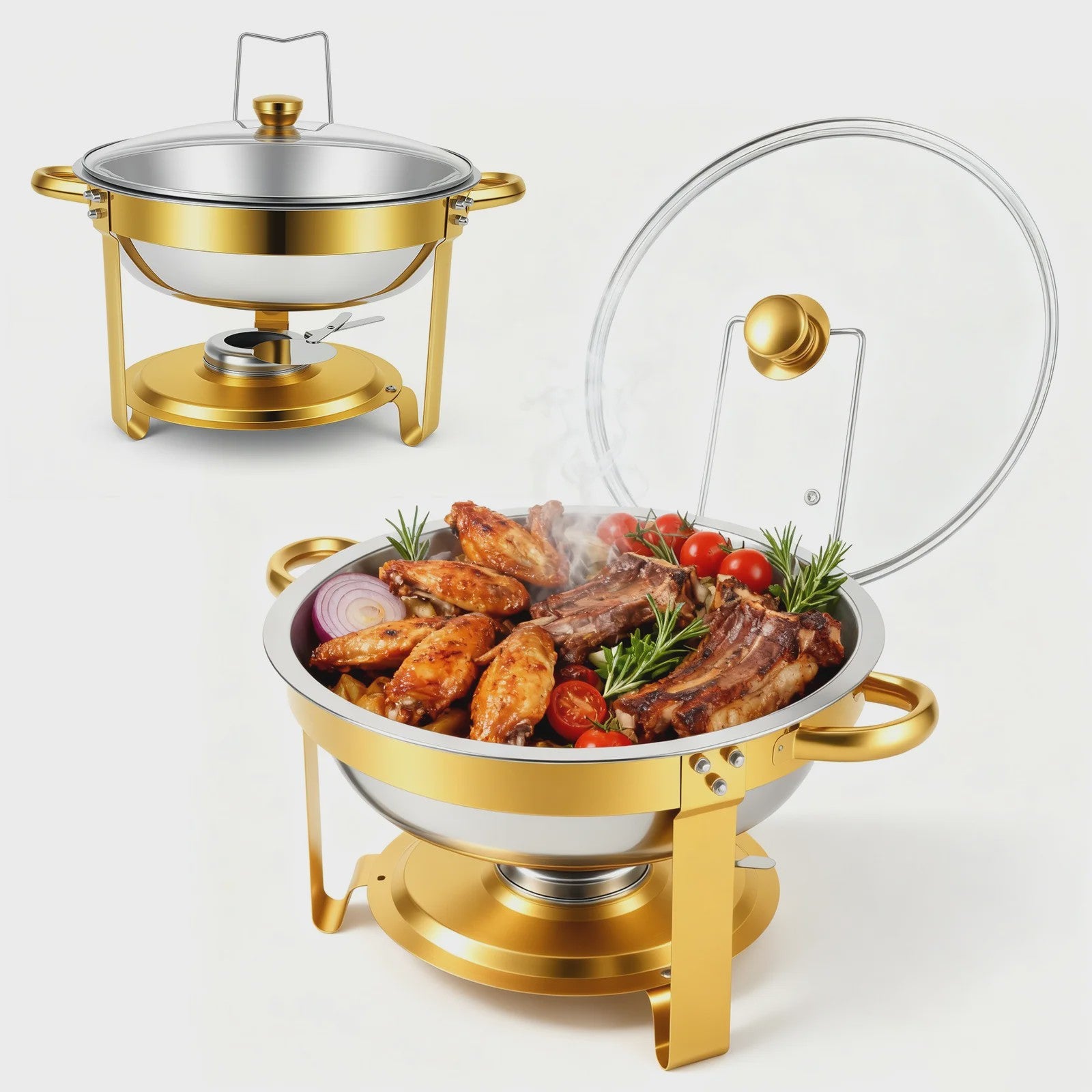 RVS Chafing Dish Buffet Set 5QT - Goudkleurig Afgewerkt - Set van 1, 2 of 4