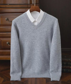 Heren V-hals Trui 100% Merino Wol & Kasjmier - Smart Casual Pullover