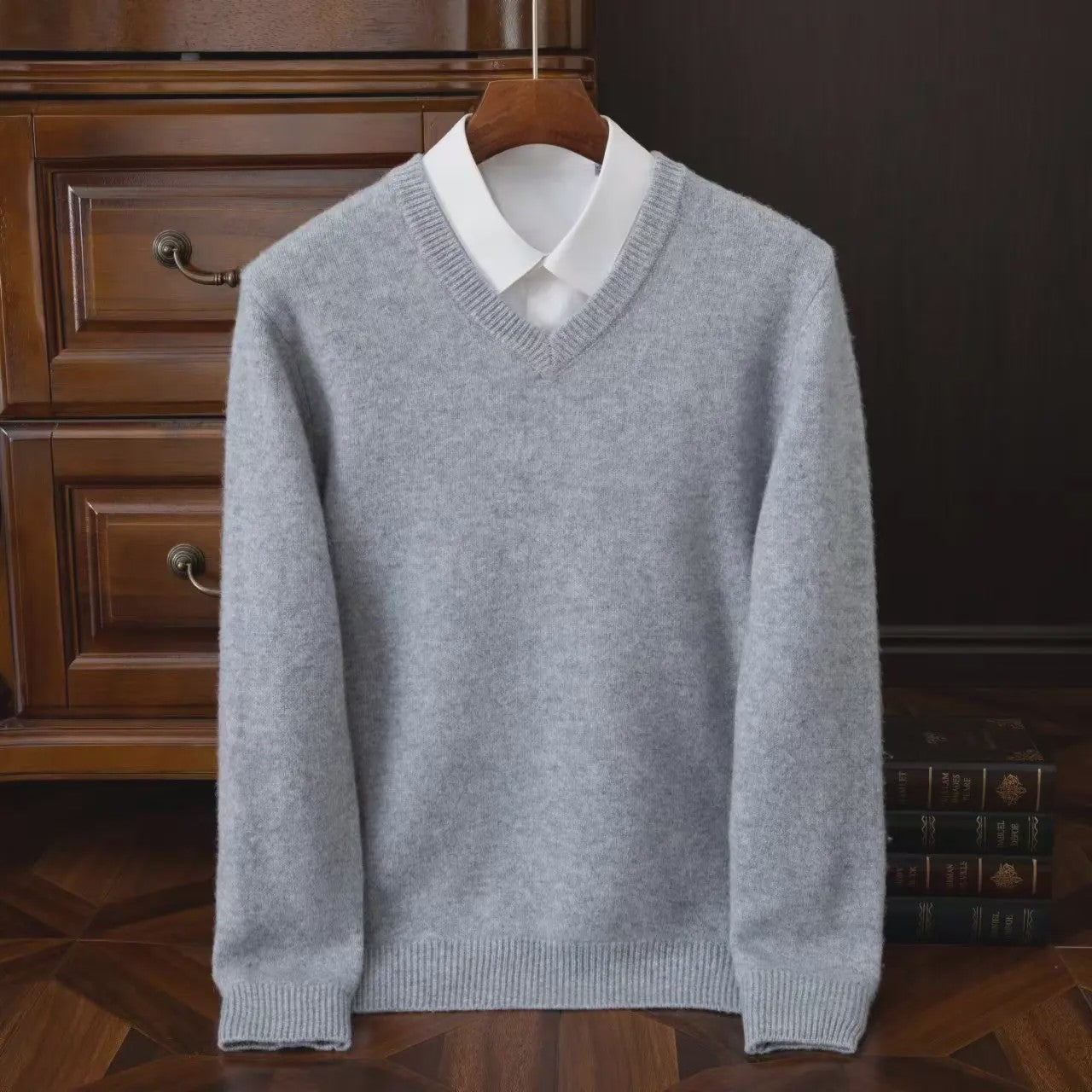 Heren V-hals Trui 100% Merino Wol & Kasjmier - Smart Casual Pullover
