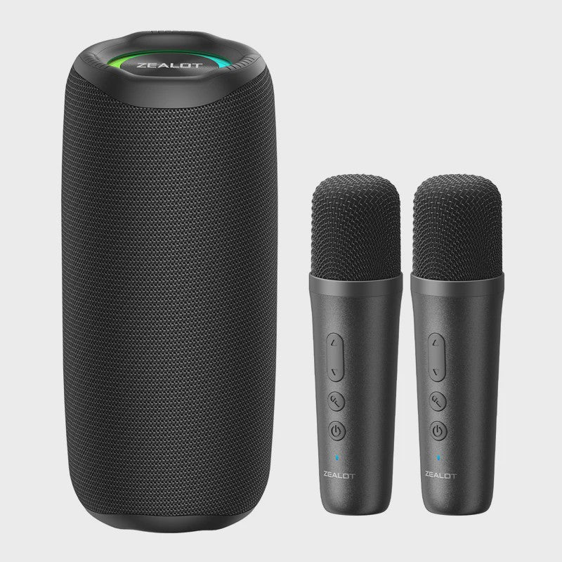 Zealot MP2 Draagbare Karaoke Bluetooth Speaker met 2 Draadloze Microfoons - 10u Speeltijd, IPX5 Waterdicht