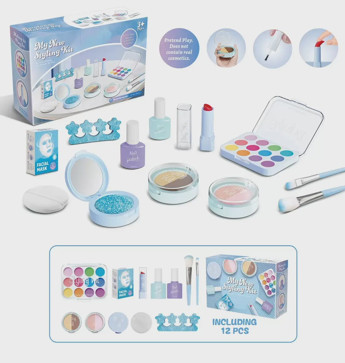 Prinsessen Speel Make-Up Set voor Kinderen - Faux Manicure, Lip Color & Eye Shadow Speelgoed