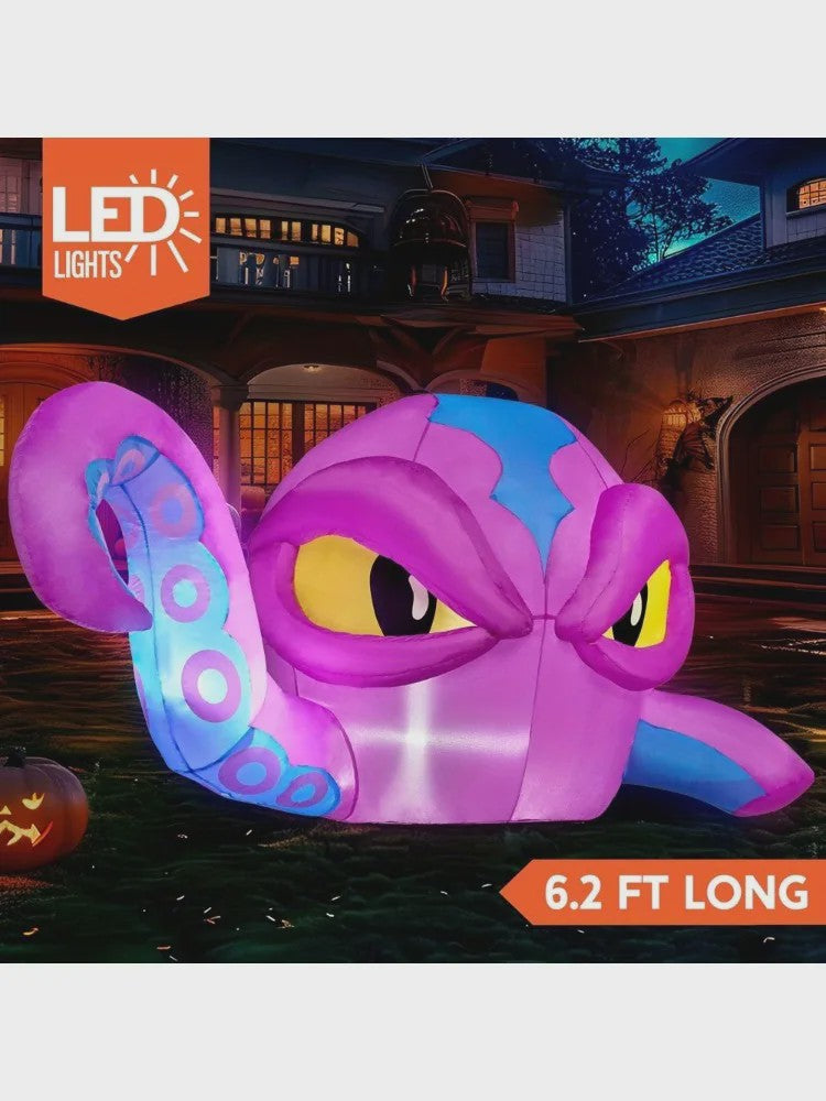 Opblaasbare Paarse Octopus 6.2 FT - Halloween Raamdecoratie & Tuindecoratie met LED