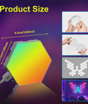 Slimme Hexagon LED Wandlampen met App & Muziek Sync - RGB Kleuren, DIY Ontwerp