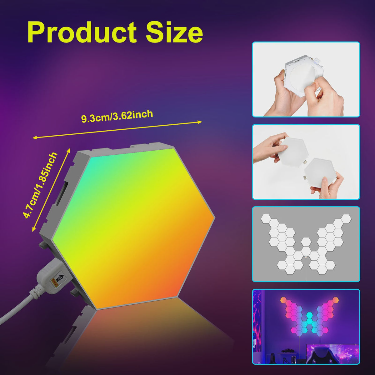 Slimme Hexagon LED Wandlampen met App & Muziek Sync - RGB Kleuren, DIY Ontwerp