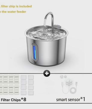 Automatische Drinkfontein RVS 2.2L voor Katten & Honden met Waterniveauvenster